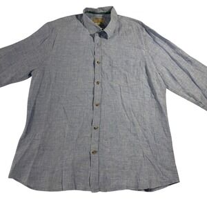 Cottonworld Linen Shirt Long Sleeve Button Down Fitted Blue X-Large